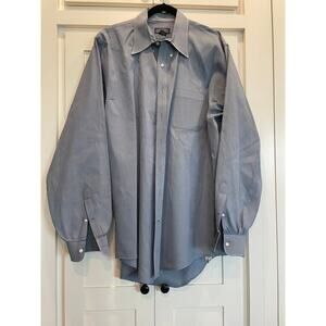 Land's End Men's Button up 16 1/2   tall  37  Blue check 100% Cotton